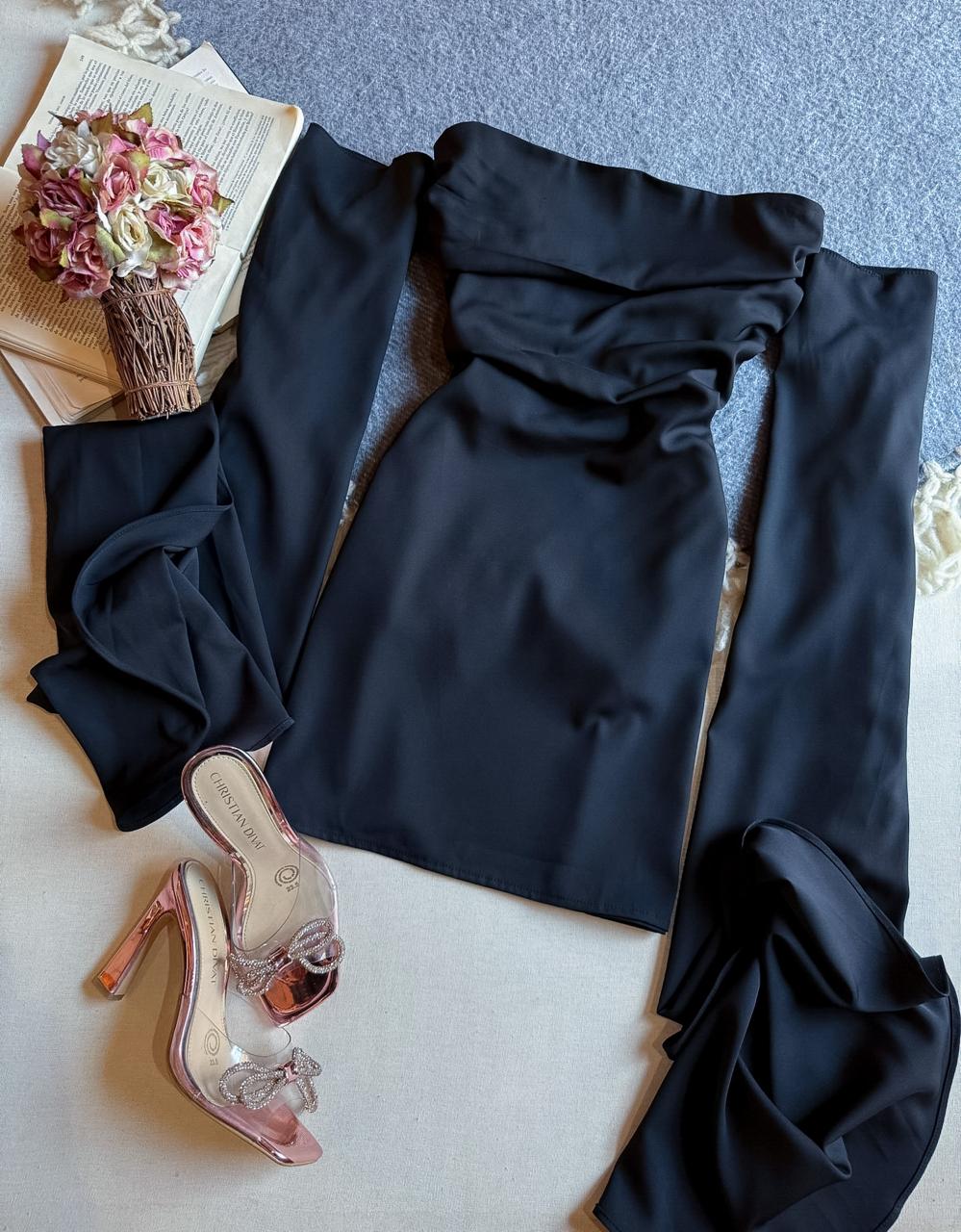 Vestido Negro Luxxel Corto Manga Larga